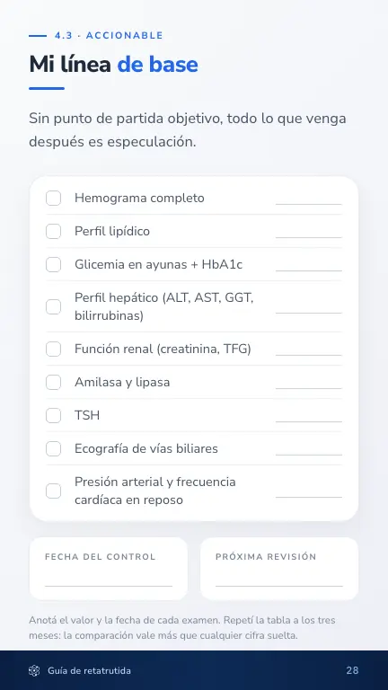 Página de la tabla de línea de base